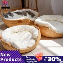 Pet Bed Kennel for Cat Puppy Dog Beds Sofa Handmade Bamboo Weaving Cat Cozy Nest Pet Accessaries