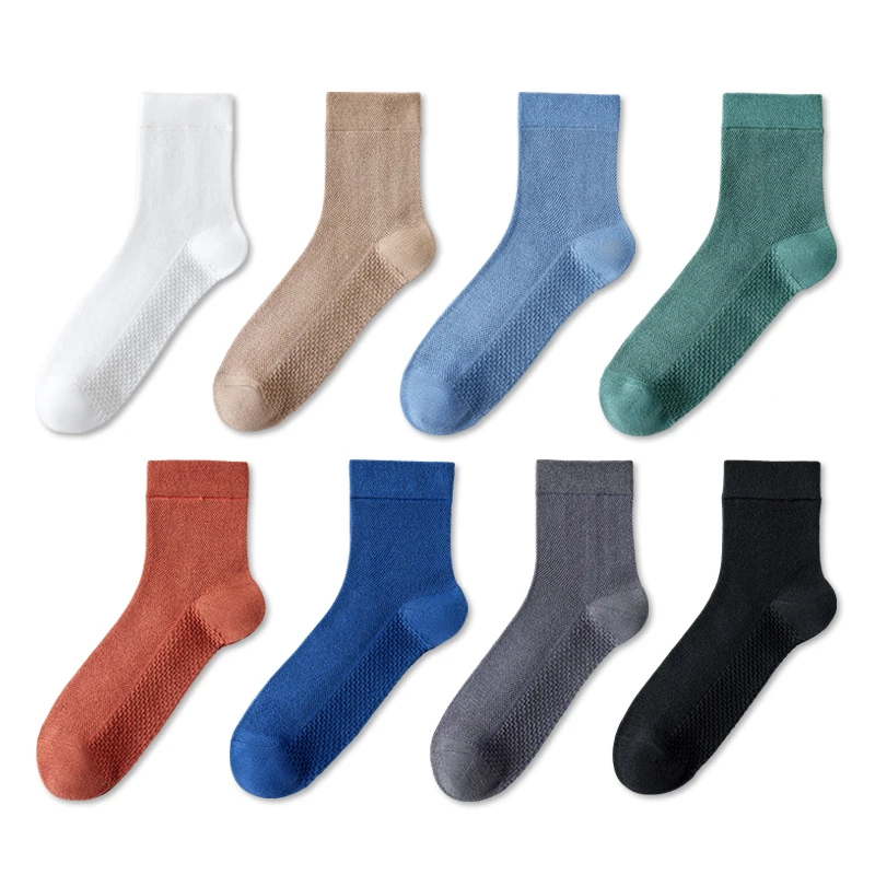 MiiOW 100% Pure Cotton Socks Men Antibacterial Anti Odor Crew Socks Business Dress Long Sock Solid Color Breathable Sport Sock