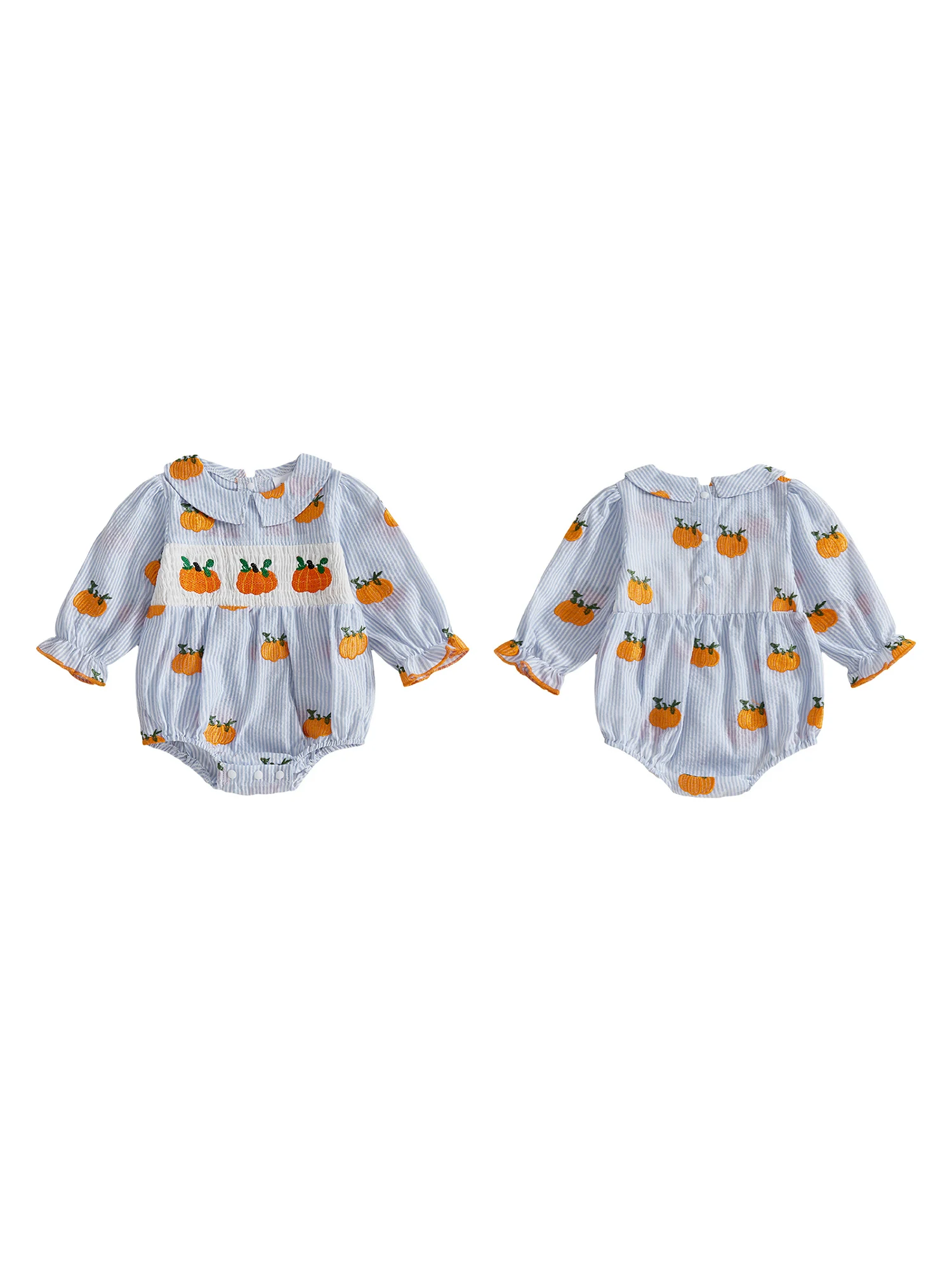 

Toddler Boy Ghost Print Halloween Romper Spider Embroidered Peter Pan Collar Long Sleeve Jumpsuit Spooky Fall Outfit for Kids