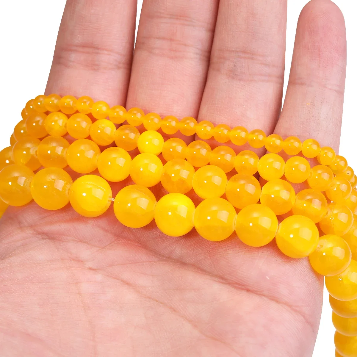 

Yellow Ice Jade Round Stone Large Hole Beads For Jewelry Making DIY Bracelet Necklace Wholesale Accesorios