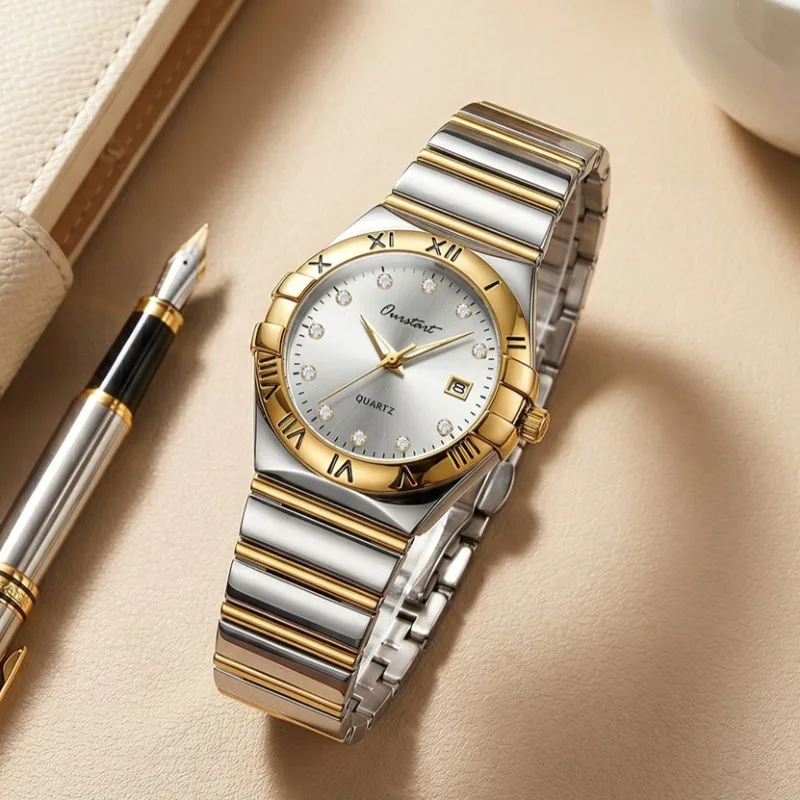 Luxury Stainless Steel Strap Quartz Wristwatch Fashion Diamond Studded Calendar Watch Women New Constellation Ladies Clock Gift