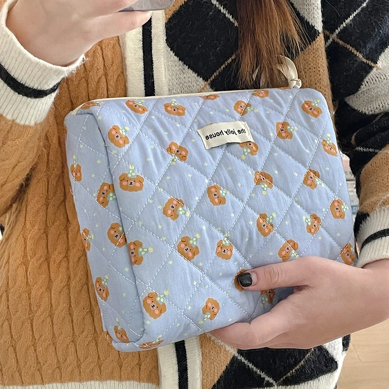 New Cartoon Bear Tote Cosmetic Bag Women Quilting Cotton Mini Make Up Orgainzer Storage Pouch Portable Travel Wash Bags