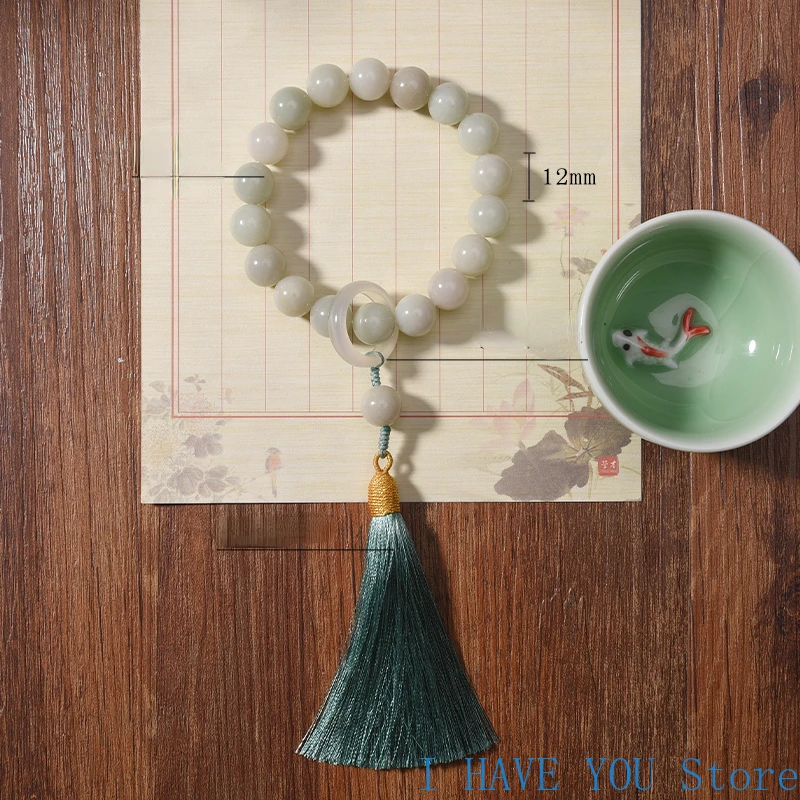 Natural She Taicui Hand-held Rosary Tassel Yu Taicui Bracelet Men and Women Eighteen Children Ethnic Style Play Accessories