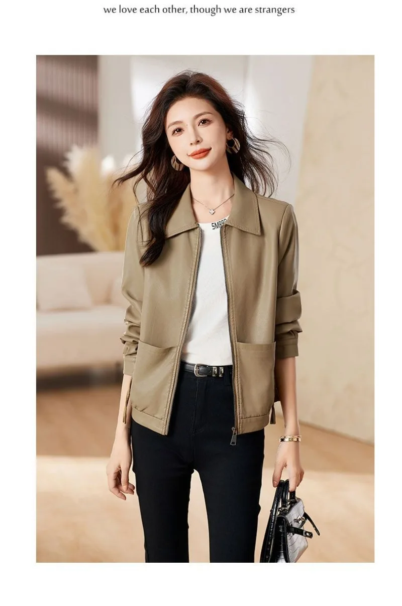 New 2026 Temperament PU Leather Jacket Women's Autumn Lapel Loose Motorcycle Jacket Ladies Casual Female Outwear Overcoat