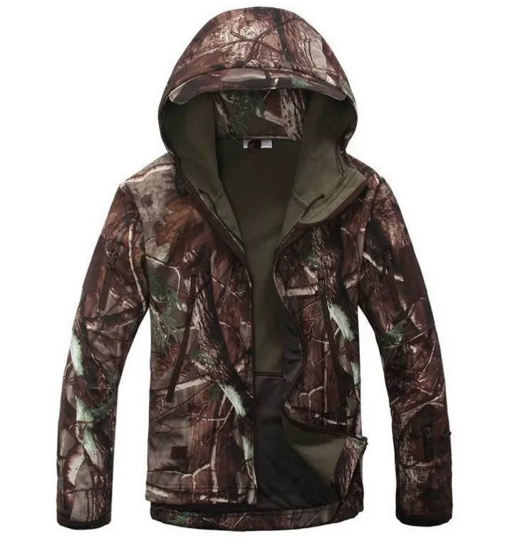 Winter Mountain Hunting Jacket Waterproof Fishing Suit Tree Pattern Camouflage Soft Shell Hunting Jacket Fleece Hunting Jacket C