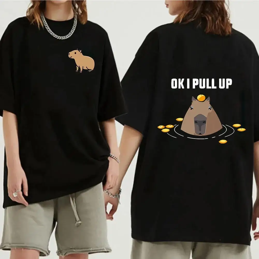Śmieszne zwierzęta kapibara nadruk kreskówkowy T-Shirt damski bawełniany bluzka w rozmiarze Plus Size T-Shirt Y2k Unisex koszulki w stylu Harajuku