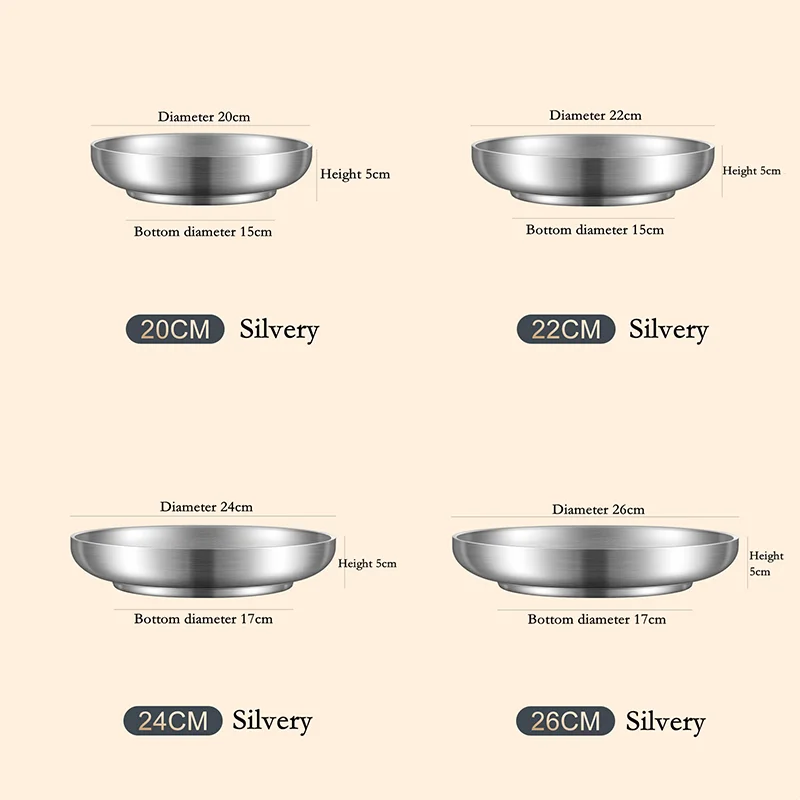 304 Stainless Steel Double Layer Dishes Tray, Anti-Scalding Steak Plate, Tableware Pan, Fruit Dishes, Household