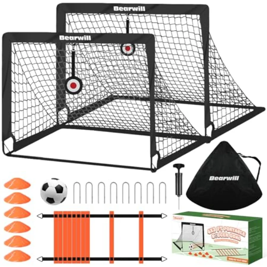 

Soccer Goal, Soccer Goals for Backyard Set of 2, 4x3ft Portable Soccer Goal Pop Up Soccer Net, Soccer Net Training Equipment wi