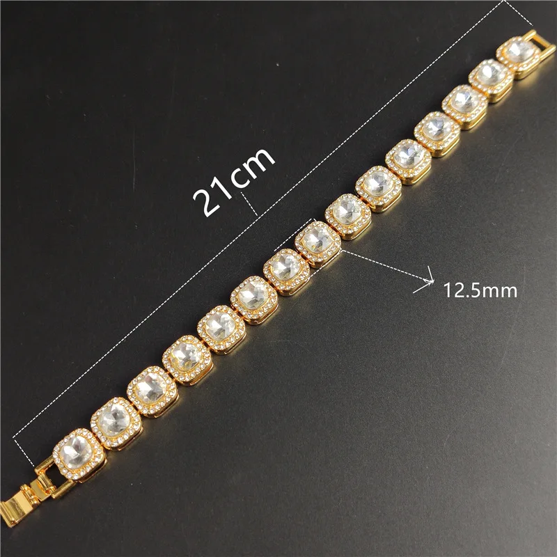 Hip Hop Full Crystal 13mm Square Tennis Chain Bracelets for Men Women Bling Rhinestone Cuban Link Chain Bracelet Luxury Jewelry