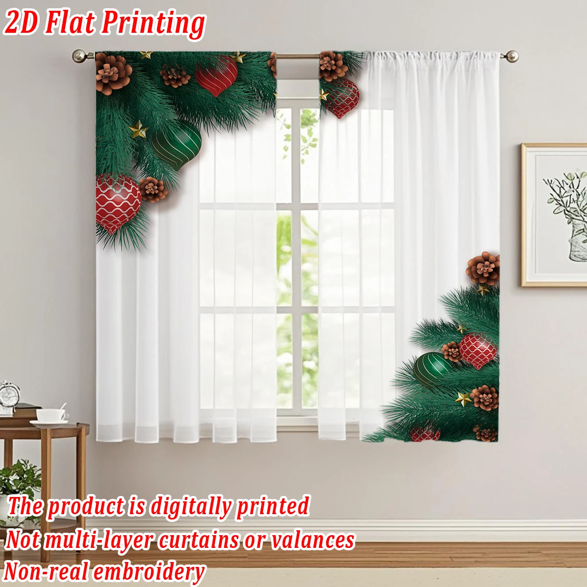 عيد الميلاد طباعة مسطحة المطبخ شير الستار مع عيد ميلاد سعيد الكرة كوز الصنوبر فرع الصنوبر لعيد الميلاد ديكور المنزل الطرف