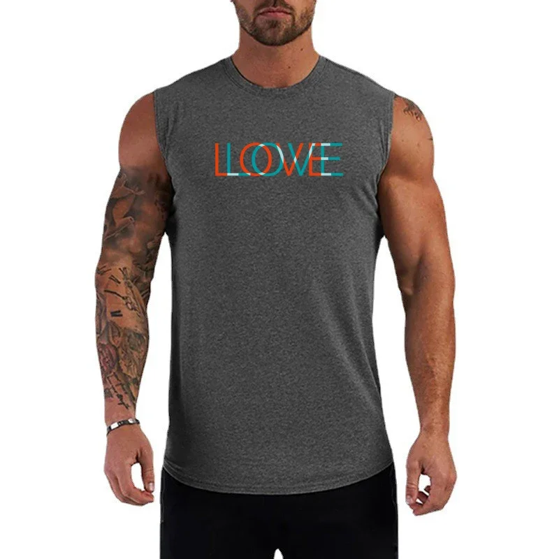 Gym Fitness Training Sleeveless Singlets Summer Cotton Absorb Sweat Casual Tank Tops Mens Running Sport Bodybuilding T-Shirts