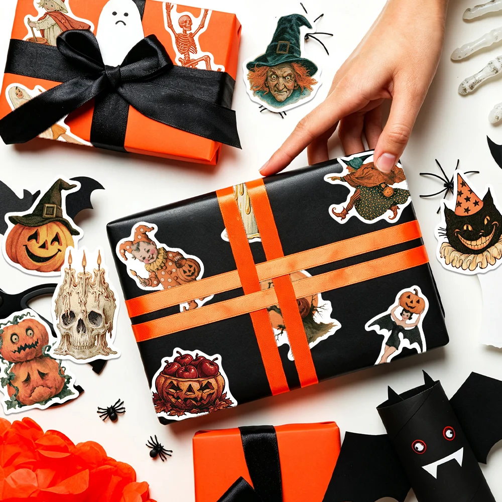 50 Stück Retro-Halloween-Aufkleber Vintage-Kürbis-Geister-Graffiti-Aufkleber für Laptop, Handy, Scrapbook, Tagebuch, DIY-Ästhetik-Aufkleber – Detail 9