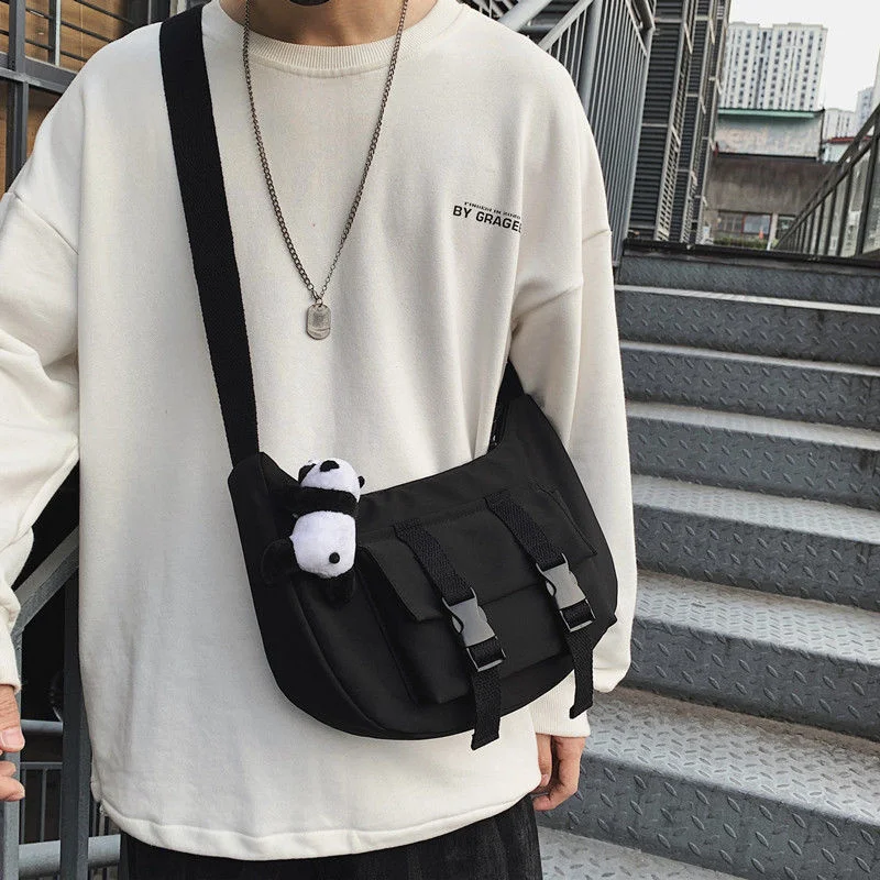 Shopper Nylon Shoulder Gothic Black Crossbody Messenger Tote Bags For Men Women's Hip Hop Techwear Satchel Waist Goth Postman