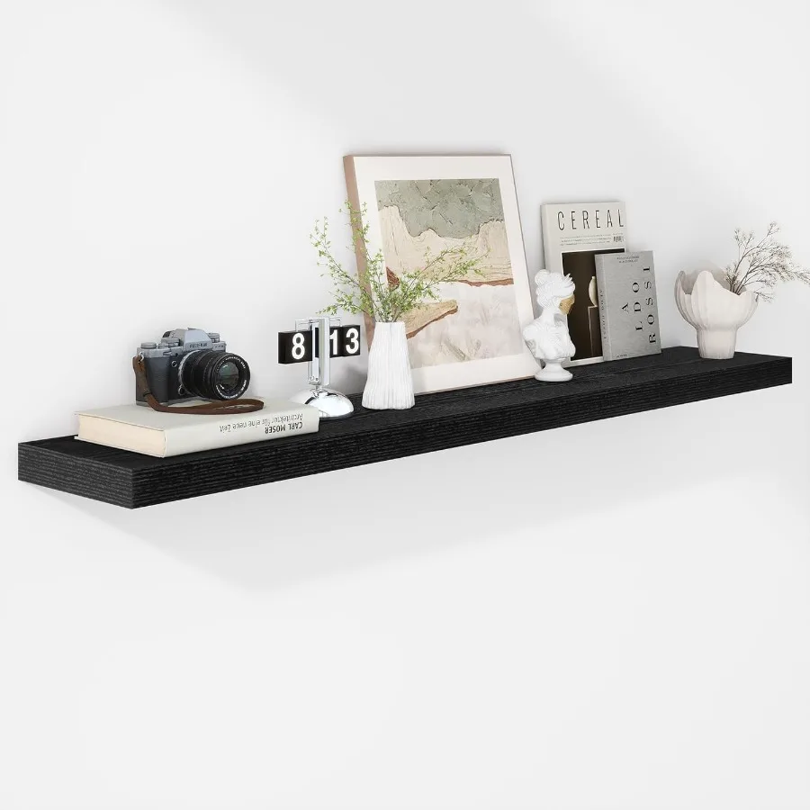 

55 Inch Floating Shelves - 9 Inch Deep Rustic Wooden Wall Shelves - Extra Deeper and Thicker Wall Mounted Storage Shelf for Liv