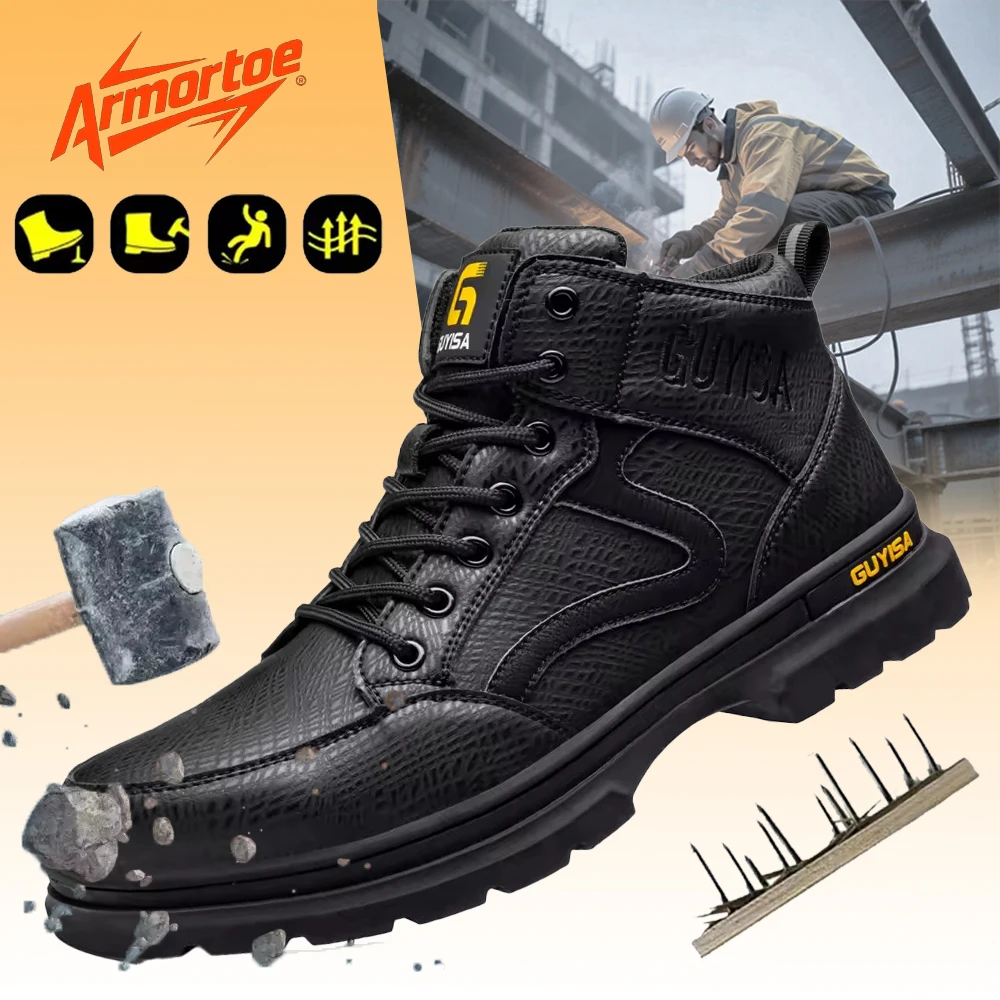 

ArmorToe Steel Toe Safety Shoes Anti-smash Anti-stabbing Wear-resistant Refractory Flower Non-slip Work Shoes #Armor2620