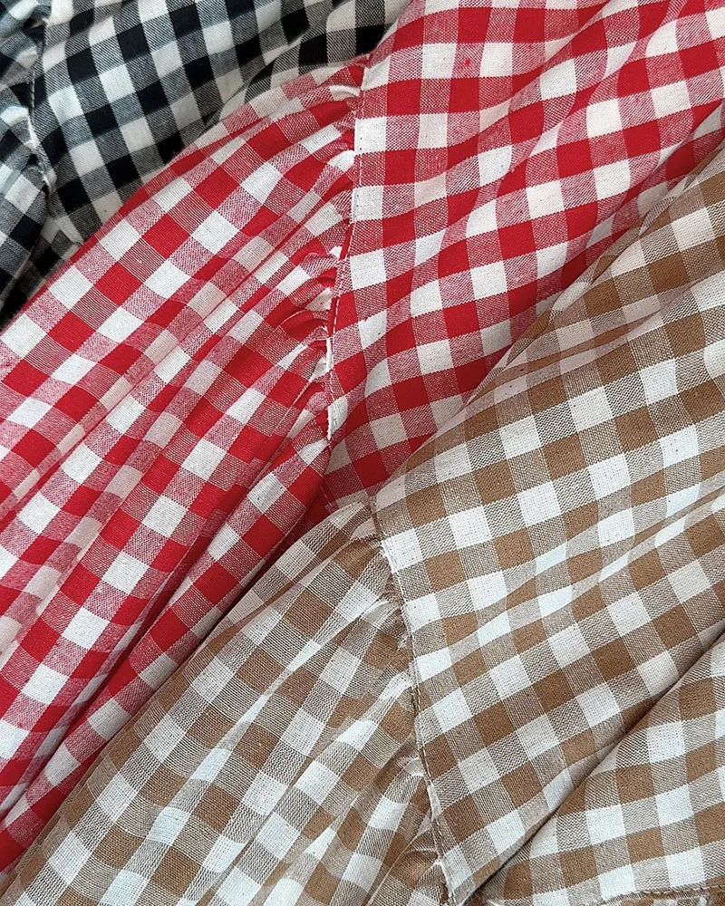 2025, neuer Luxus-Patchwork-Maxirock mit kariertem A-Linien-Kleid im Vintage-Stil mit hoher Taille