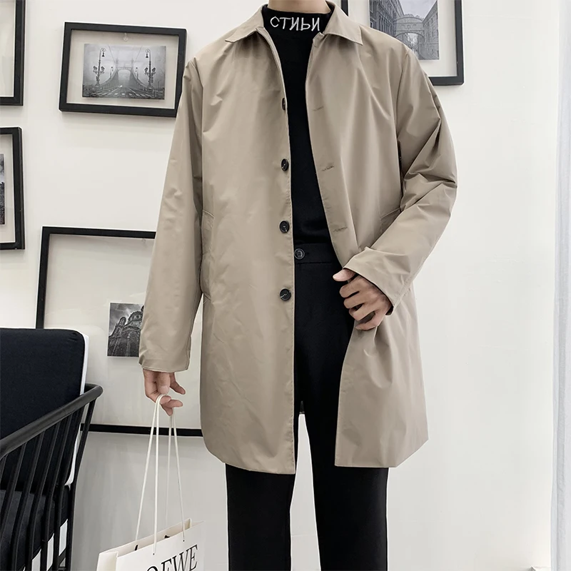 Men's Jackets 2023 Spring Single Breasted Medium-Long Trench Coat Male Solid Color Khaki Coat Windbreaker Plus Size 4XL 5XL