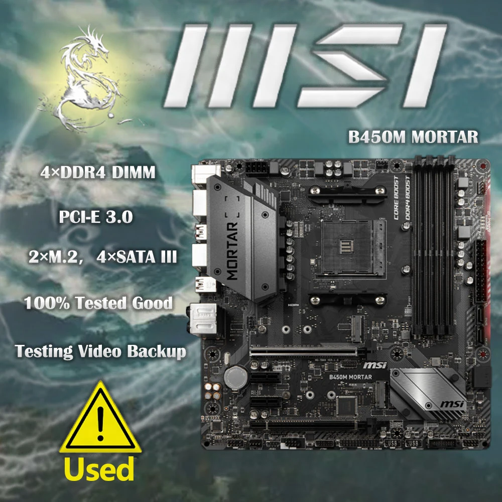 

MSI B450M MORTAR For Ryzen series Adopt chipse 4xDDR4 Socket AM4 PCI-E 3.0 Max 128GB 2×M.2
