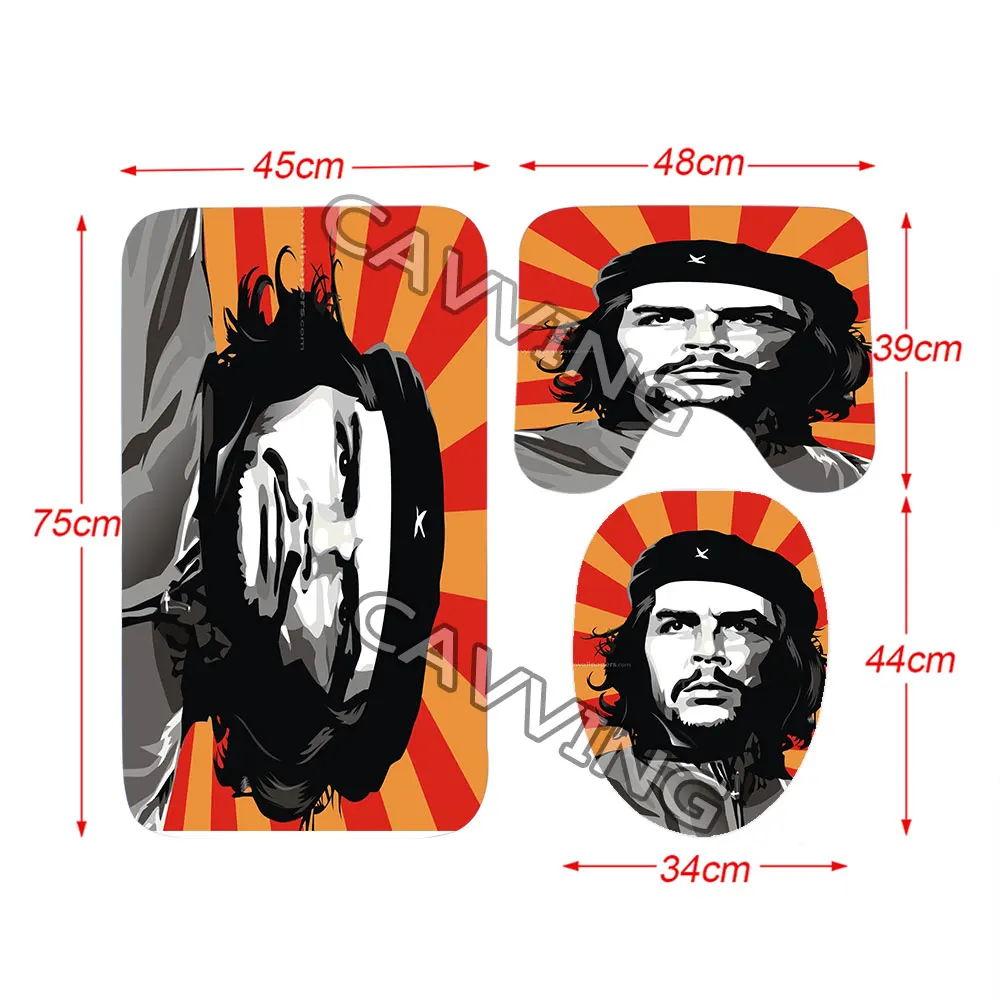 Che Guevara 3D Shower Curtain Waterproof Bathroom Curtain Anti-slip Bath Mat Set Toilet Rug Carpet