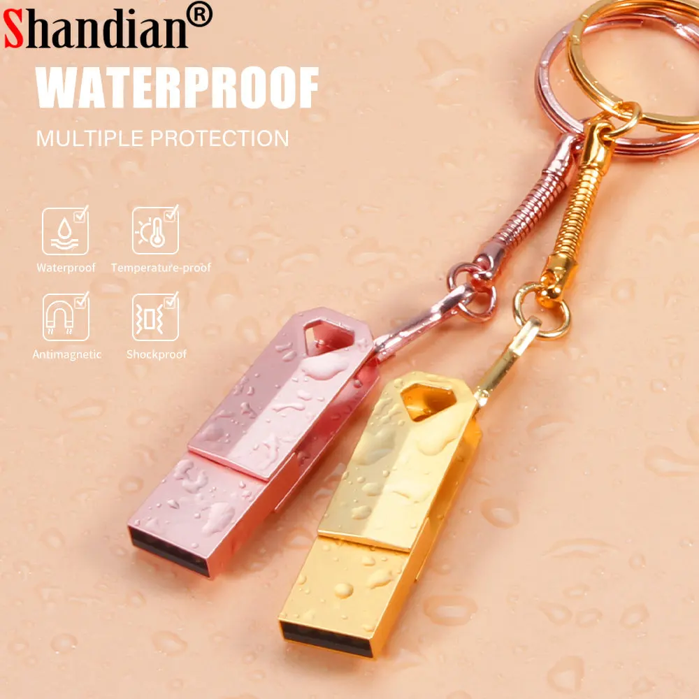 SHANDIAN-unidad Flash USB de Metal, 2,0, 64GB, 100%, capacidad Real, resistente al agua, 32GB, logotipo personalizado gratis, regalo creativo, disco U de 16GB