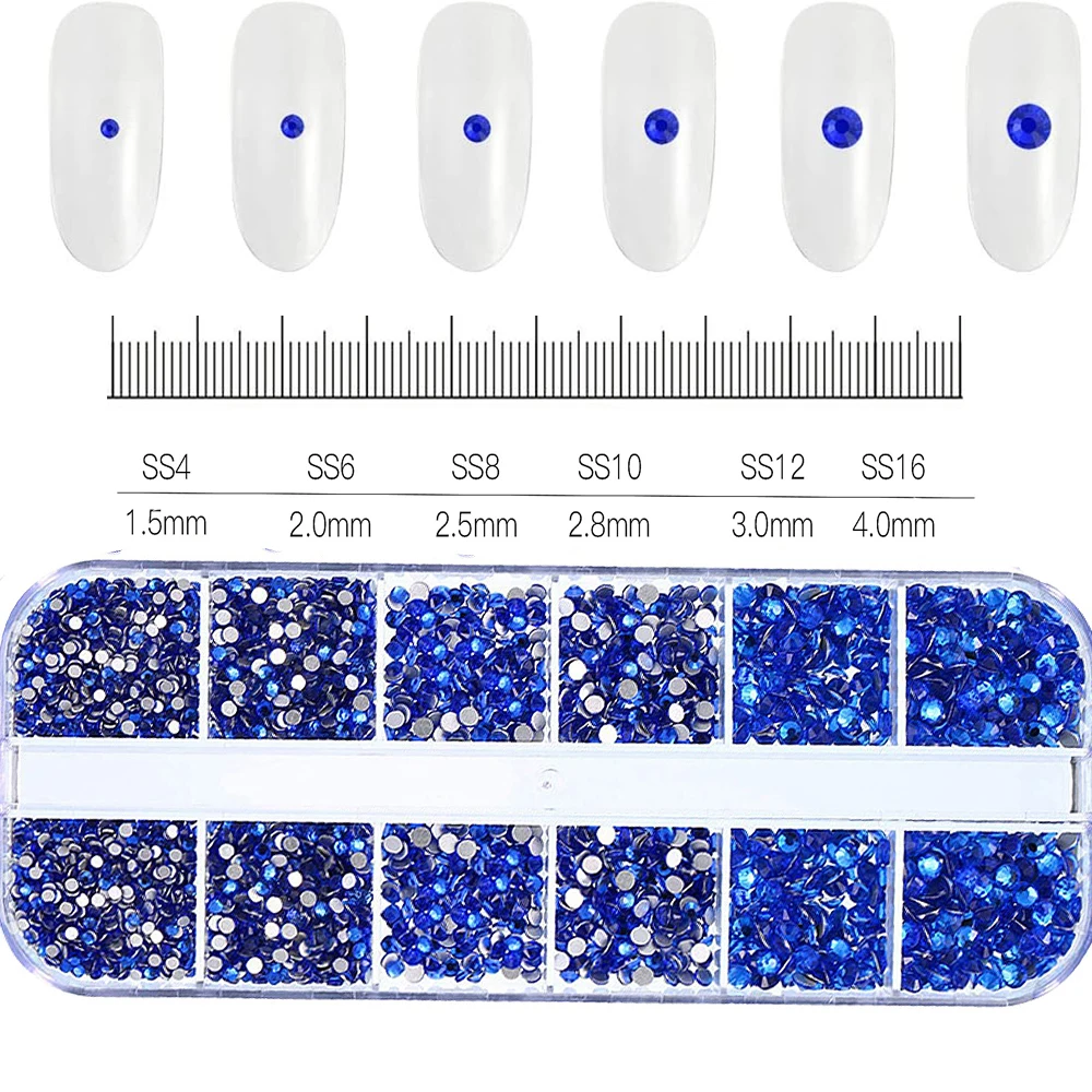 12Grids/bOX-1000Pc Christmas Luxury Nail Art Rhinestone 1.5/2/2.5/2.8/3/4mm Glitter Nail Diamond Flatback Round Manicure Crystal