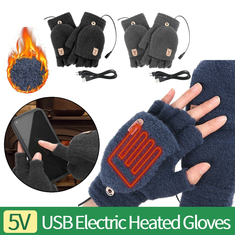 

Электрические перчатки с подогревом через USB 5В, эластичные, с откидным верхом, термоперчатки, ветрозащитные, утолщенные, для согревания рук, для активного отдыха, кемпинга, походов