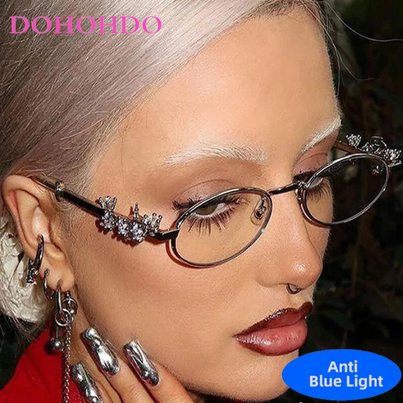 Retro Strass Kleine Oval Metall Rahmen Anti Blaues Licht Computer Brille Frauen Männer Neue Mode Marke Designer Klassische Brillen