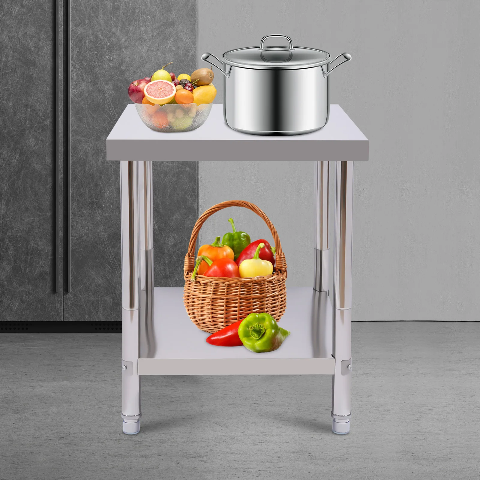 Stainless Steel Table for Prep & Work 24 x 18 Inches, Commercial Heavy Duty Food Prep Worktable with Undershelf for Restaurant, 