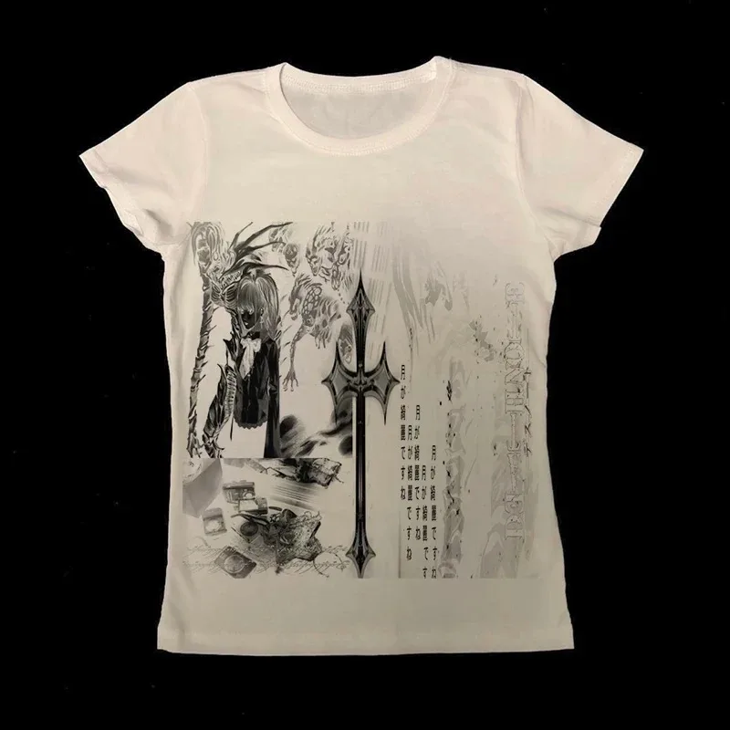 Women's Summer Y2K Punk Style Slim Fit T-Shirt Letter Print Street Grunge E-Girl Clothing Trashy Tops