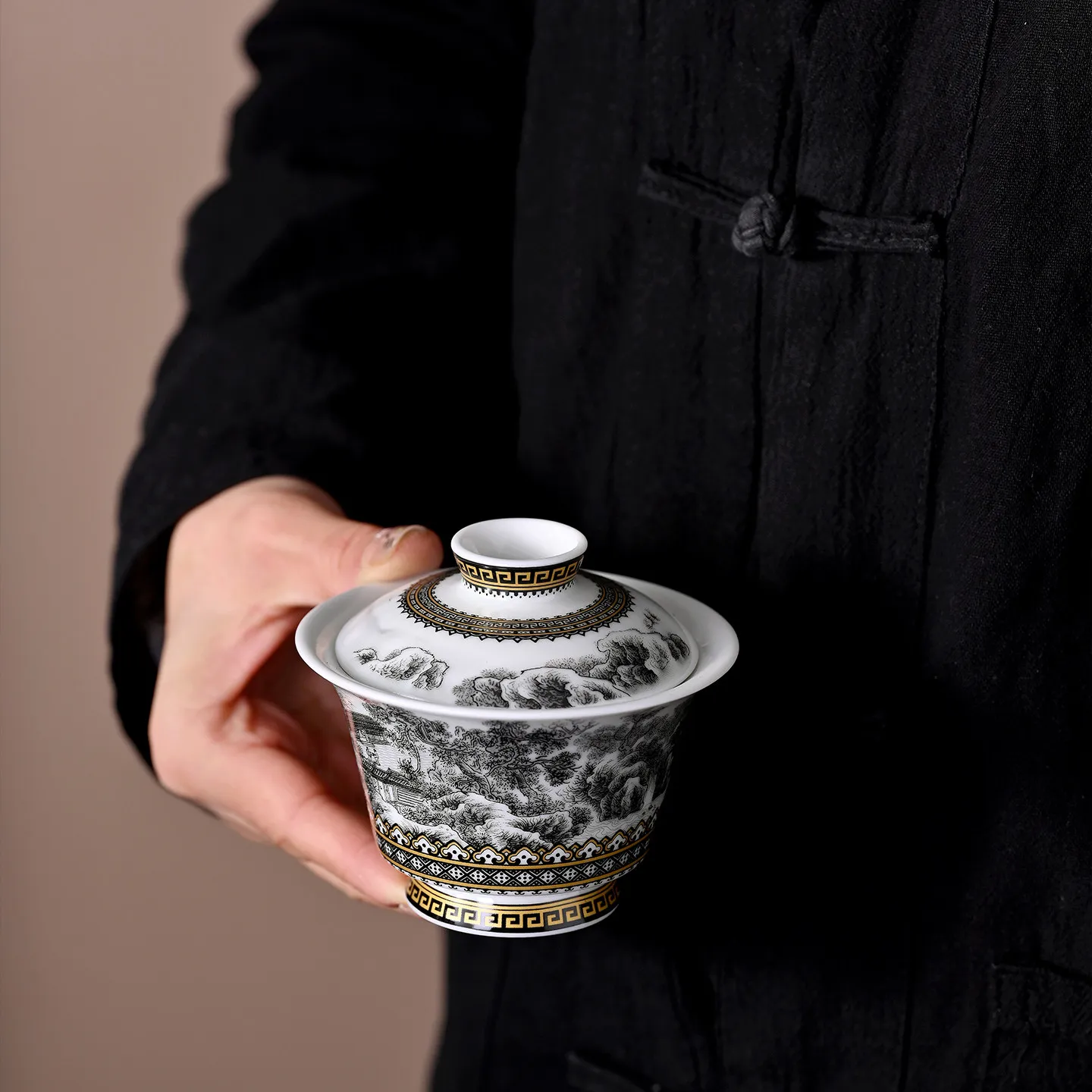 High-End Jingdezhen Ink Color Landscape 2 Hover Tureen Not Hot Tea Brewing Bowl Household Ceramic Cup Rock Small Size