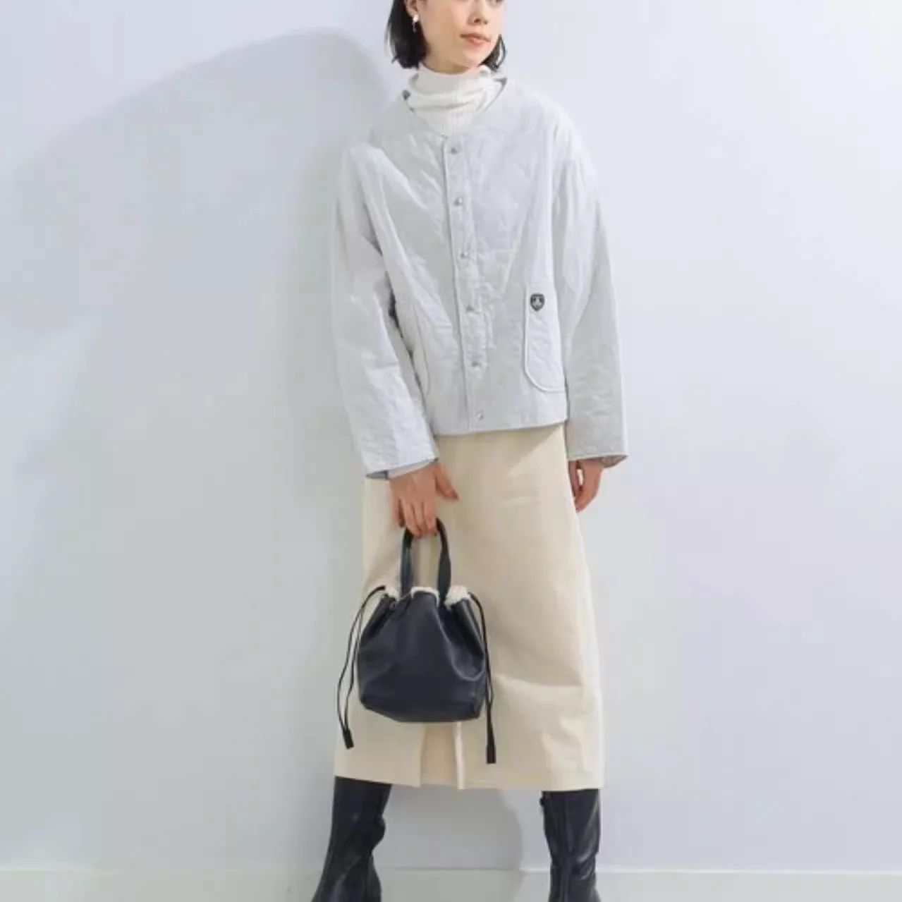 Trendy ORCIVAL Cotton Jacket Short Casual Loose V-Neck Quilted Shoulder Padded Classic Diamond Pattern Women's Commute Wear