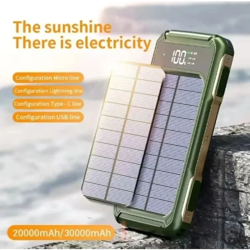 

200000mAh Solar Power Bank with 4 Wires Portable Outdoor Mobile Power Solar Large Capacity Panel With LED Flashlight Power Bank