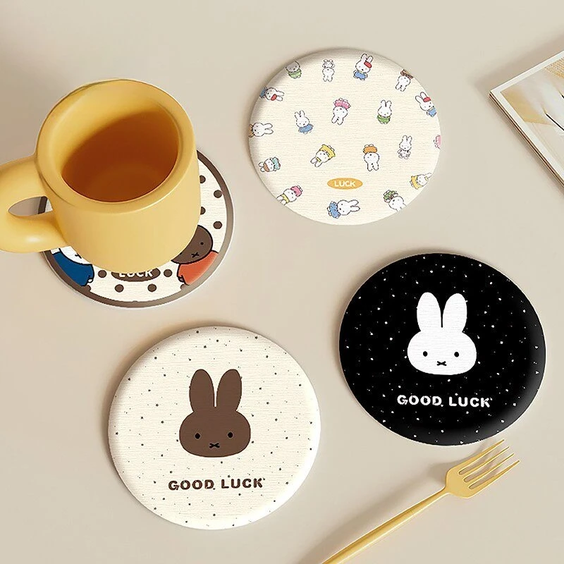 Круглые подставки для чашек Miffy Kawaii в стиле аниме, для рабочего стола и офиса, влагопоглощающие, с дренажной платформой, модные, простые и удобные