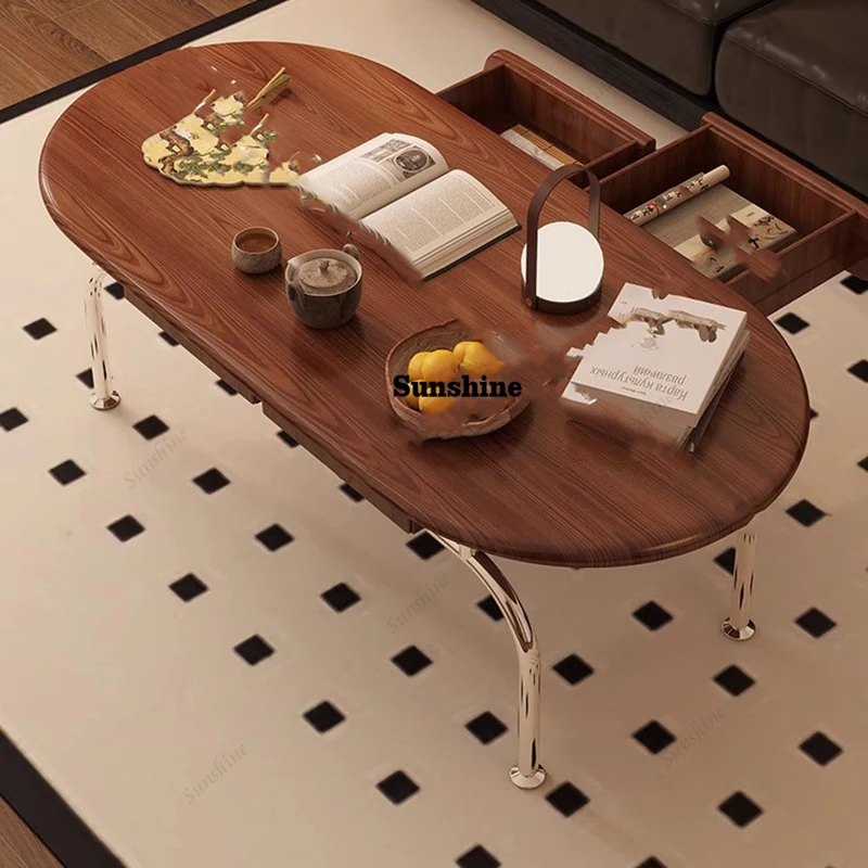 

Aesthetic Coffee Table With Drawers Vintage Oval Metal Legs Coffee Table French Elegant Coffee Table Home Furniture