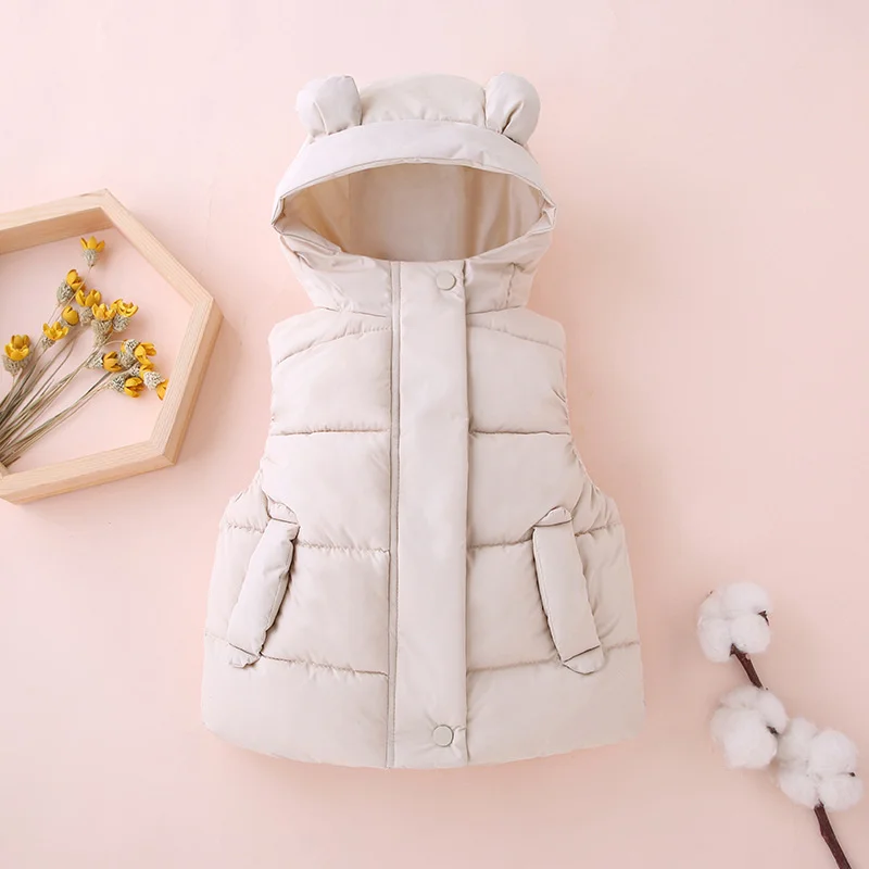 2-6Y Winter Warm Vest For Girls Boys Solid Sleeveless Jackets Children Thin Hooded Vest Kids Waistcoat Coat Insulated Clothes