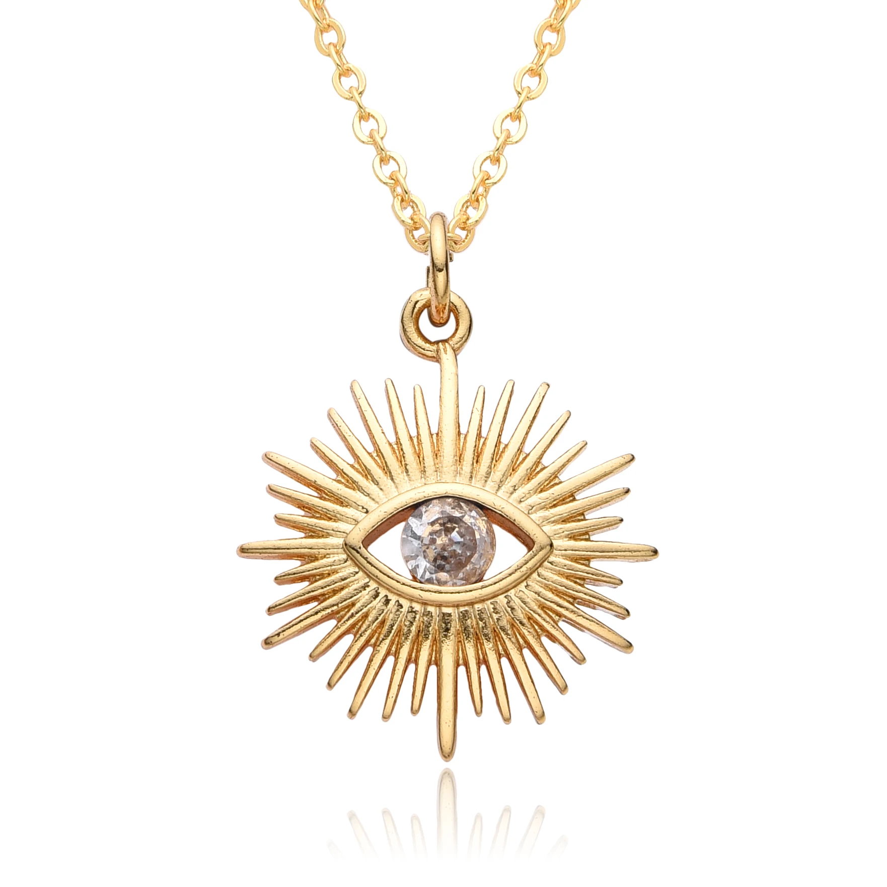 Gold Color Round Evil Turkish Eye Pendant Cubic Zirconia Emo Necklace for Women Men Clavicle Chain Charms Diy Jewelry Wholesale