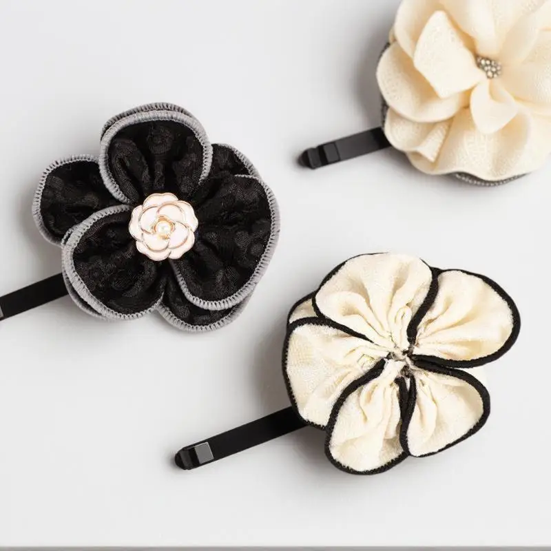 Camellia Mourning Funeral Brooch, Chic Black White Fabric Badge Pin, High-end French Accessory for Clothes, Bags, Scarves Wear