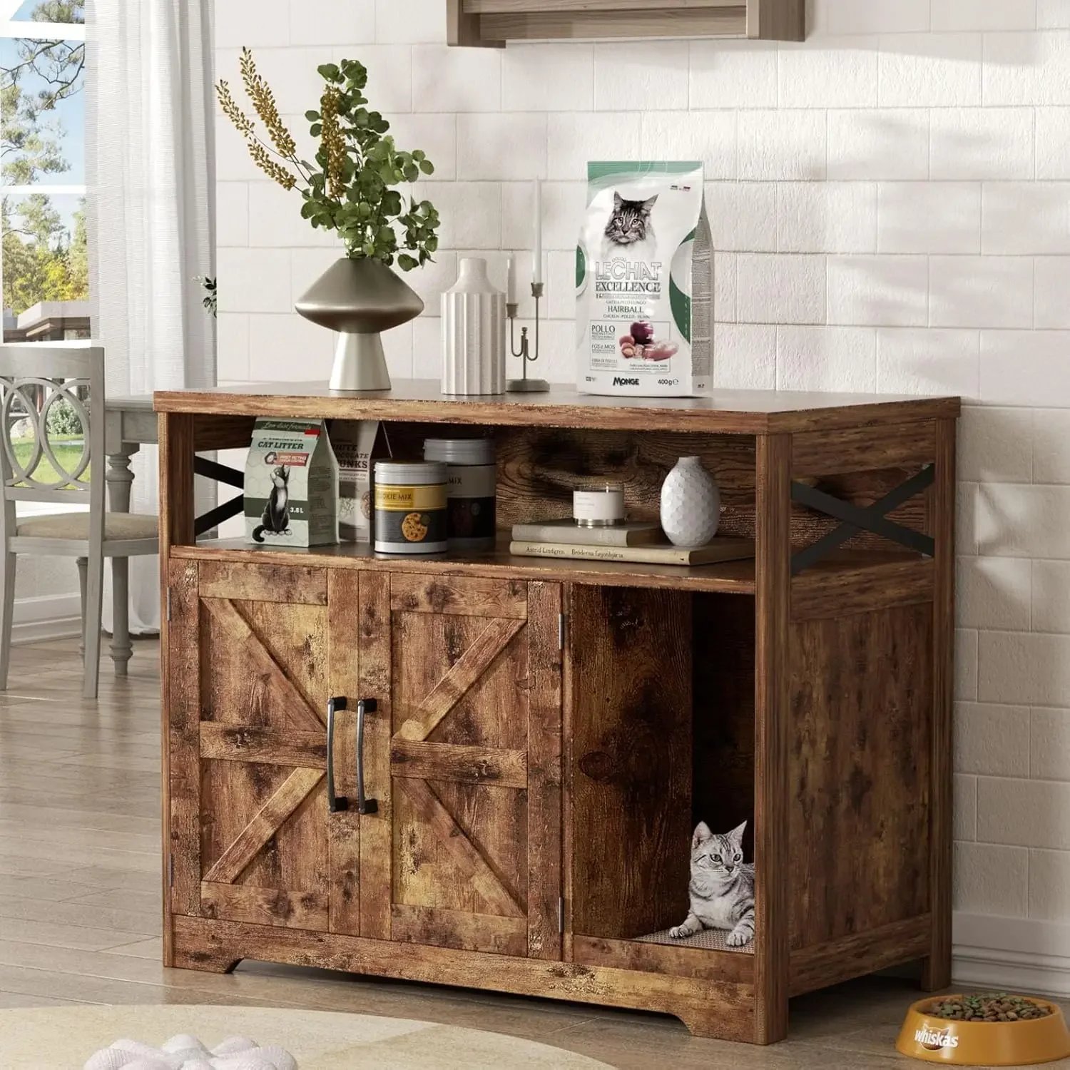 

Cat Litter Box Enclosure, Hidden Litter Box Furniture with Scratch Pad, Farmhouse Indoor Cat HouseWashroom End Table, Rustic