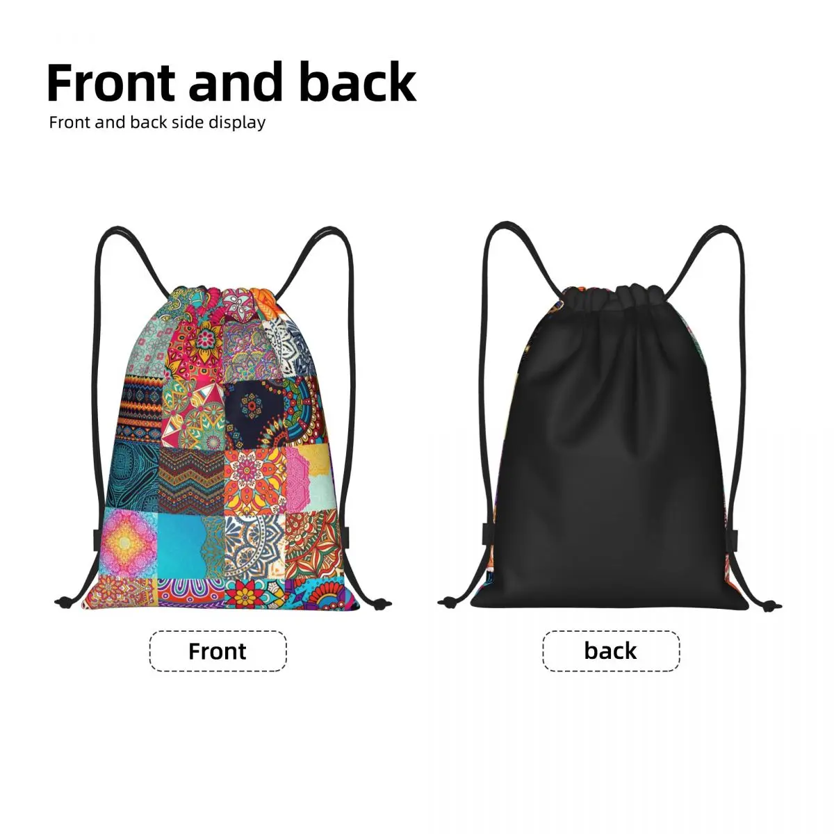 African Print Patchwork Ethnic Design Drawstring Bag Portable Sports Gym Sackpack Geometric Ankara Training Storage Backpacks