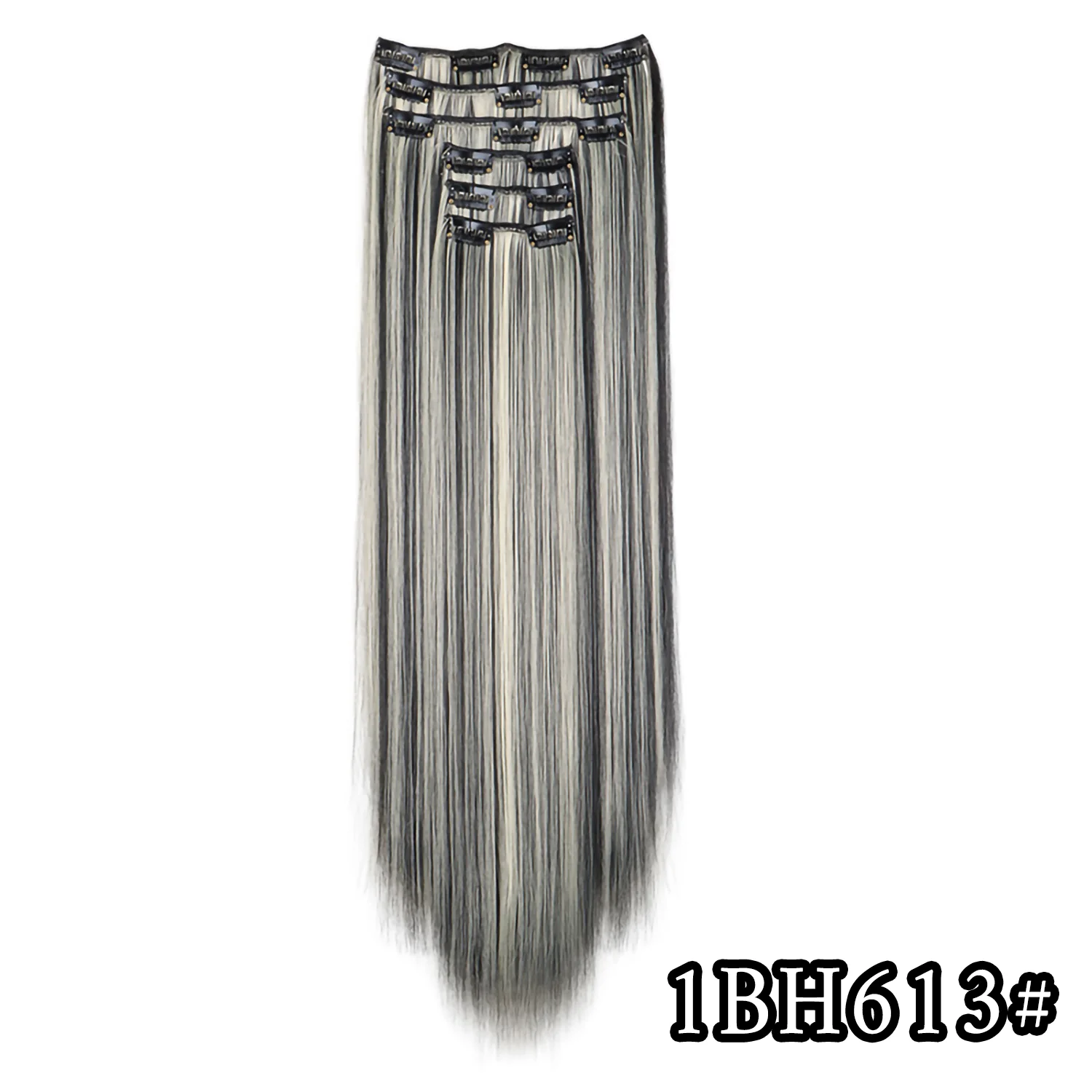 24 Zoll 16 Clips in Haarverlängerungen Lange glatte Frisur Synthetische blonde schwarze Haarteile Hitzebeständiges Kunsthaar Täglicher Gebrauch – Detail 22