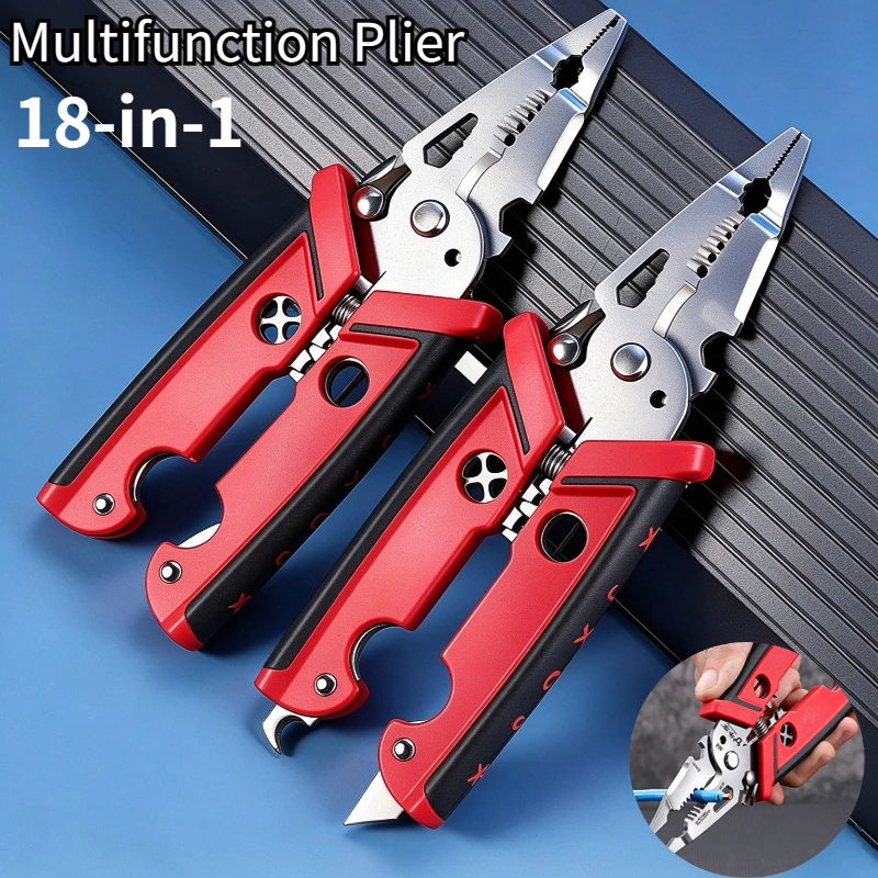 18in1 Multi Purpose Wire Stripping Pliers Manual Wire Pressing And Splitting Multifunctional Electrician Pliers For Wire Cutting