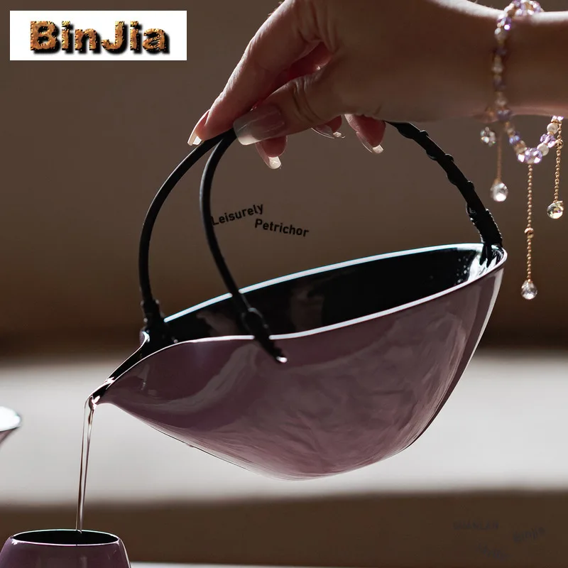 

400 мл грубая керамика с ротанговой ручкой, кувшин для чая, диспенсер для ча-хай, чашка для справедливости, кухоль, посуда, украшения, аксессуары