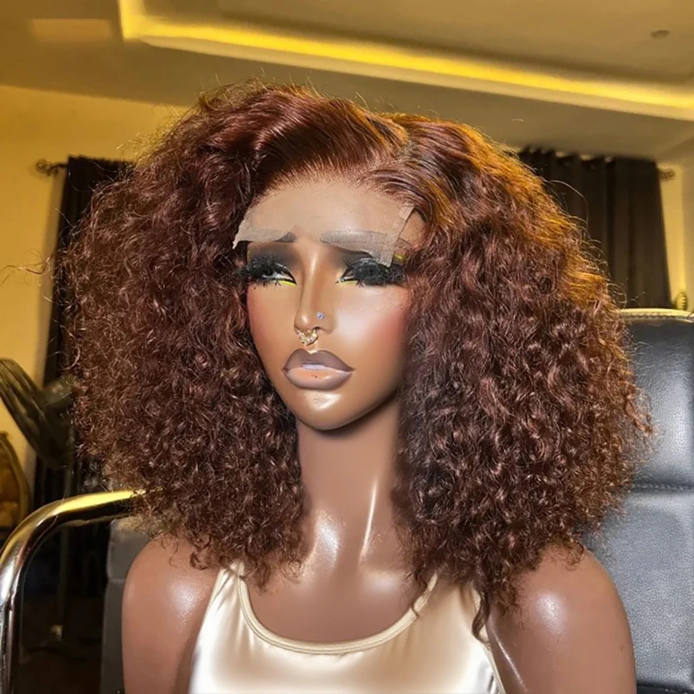 

Burmese Curly 13x4 Lace Frontal Short Bob Curly Wig Lace Frontal Wigs Human Hair 7x5 Glueless Chocolate Brown Closure For Female