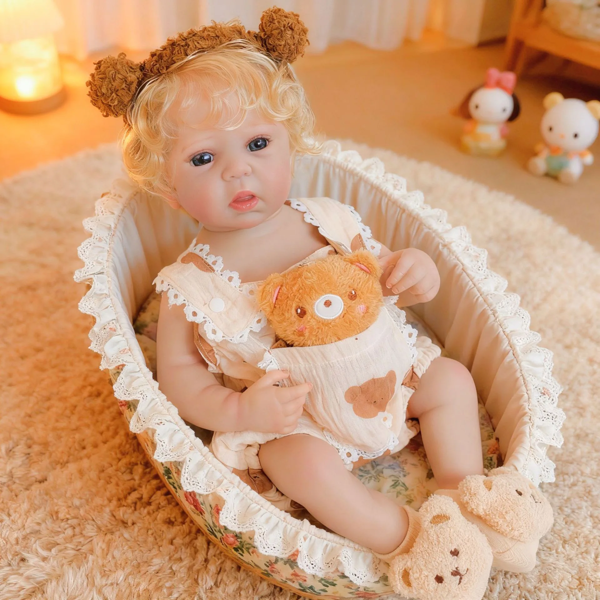 

A Christmas Treasure: 19" Snuggly Reborn Baby Doll in Bear Overalls | 3D Skin & Rooted Hair, A Gift to Cherish