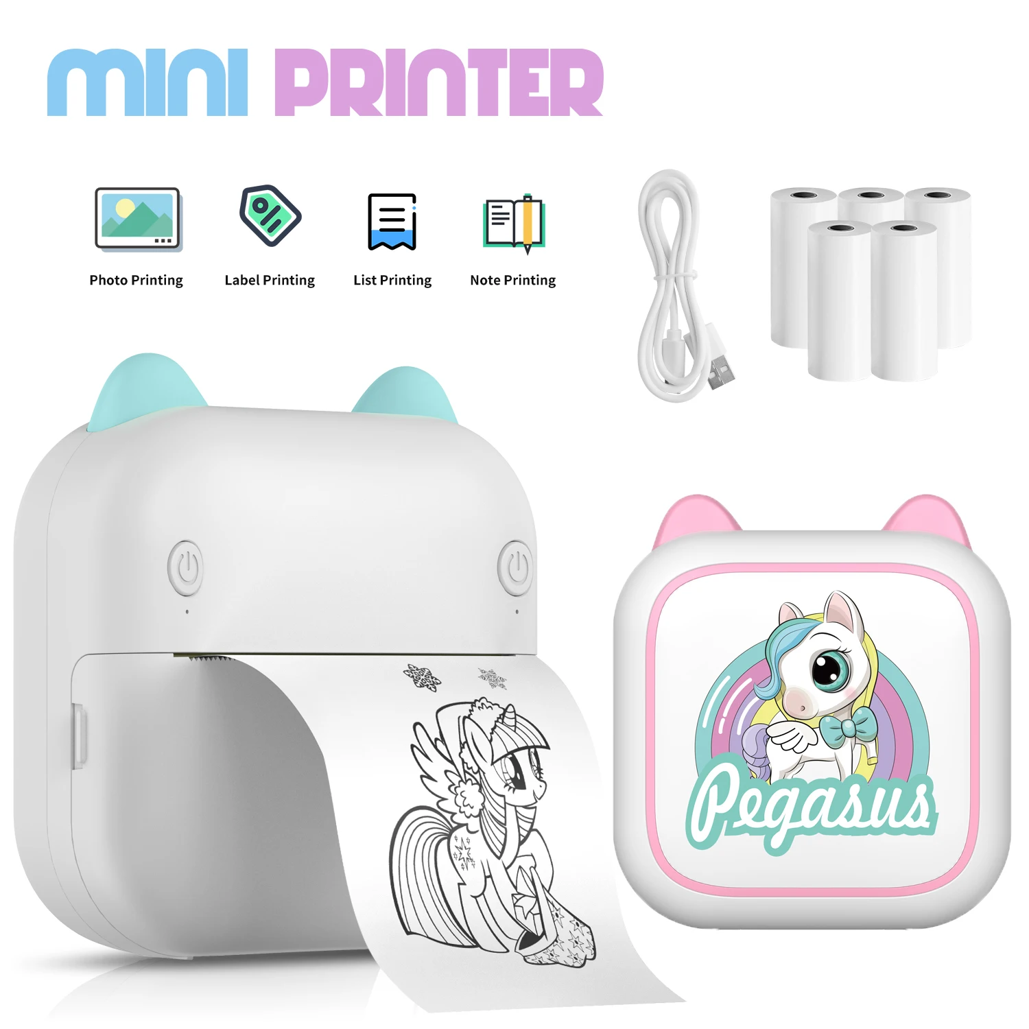 

Portable Mini Printer Ink-free Thermal Printer Mobile Phone Photo Label Printing wireless Bluetooth Android iOS Printer With USB