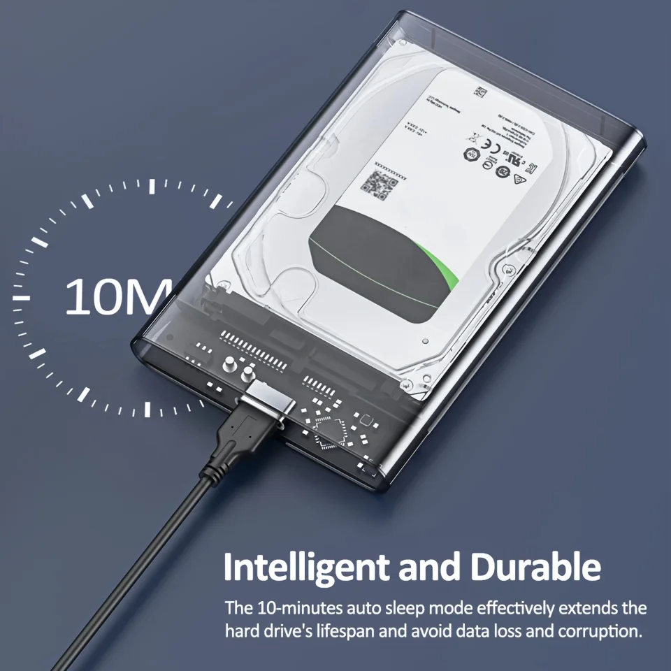 2.5 Inch Transparent Mobile External Hard Drive Case, SATA to USB 3.0/Type C Harddisk Boxs External Enclosure , 5Gbps Tool-Free