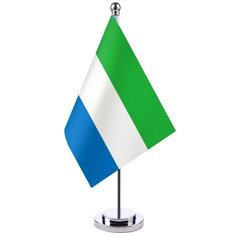 

14x21cm Office Desk Flag Of Sierra Leone Banner Boardroom Table Stand Pole The Sierra Leone National Flag Meeting Room Decor