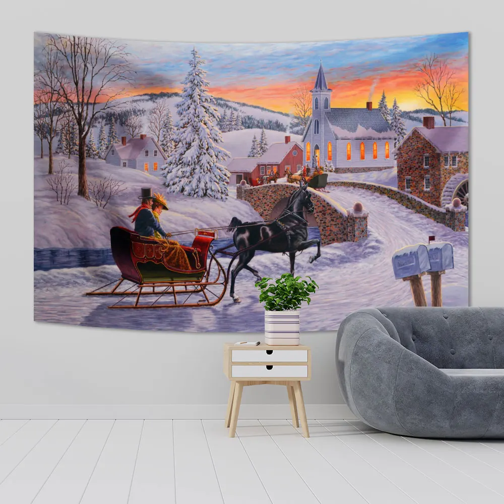 

Christmas And New Year Dance Party Wall Hanging Tapestries Snowman Oil Painting Sofa Blanket Aesthetic Room Decor