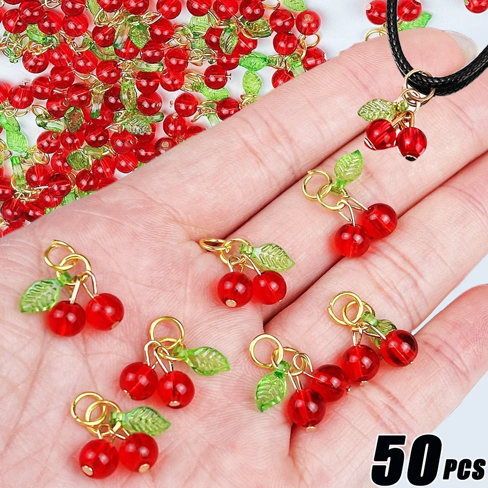2-50PCS Red Cherry Charm Pendant 3D Small Cherry Glass Charms Pendants for Earring Jewelry Bag Phone Key Chain Diy Accessories image 6
