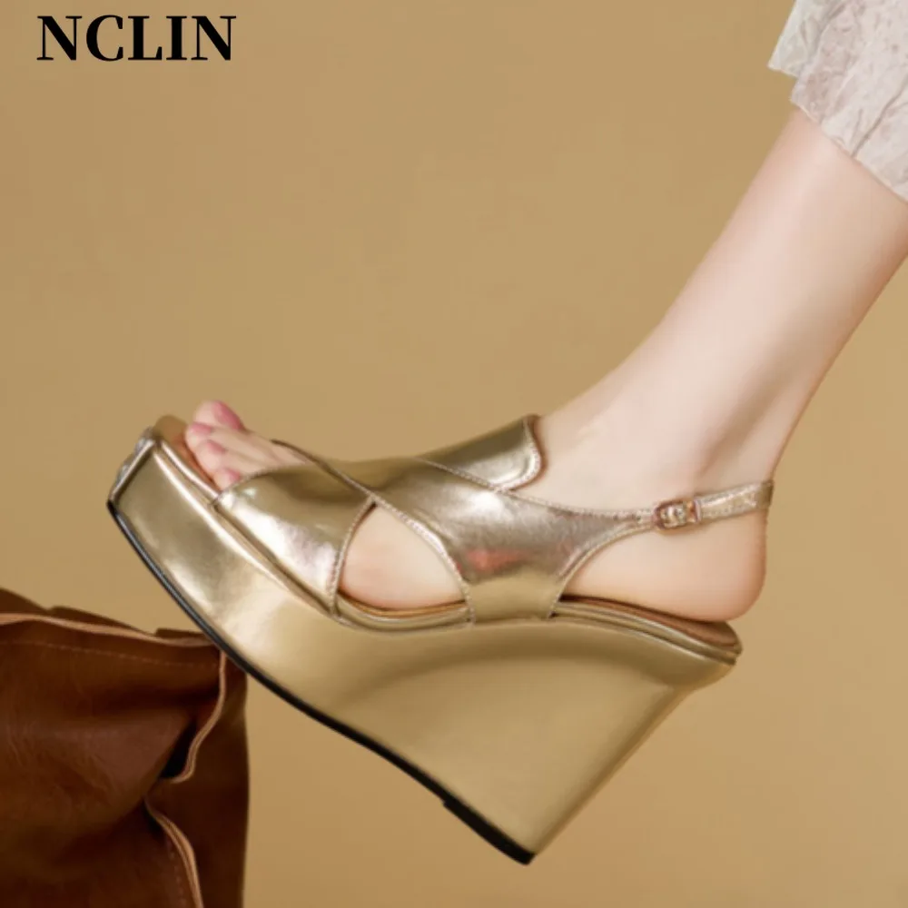 

Women's Shoes 2025 Hot Sale Peep Toe Women's Sandals Rome Casual Sandals Women Hollow Platform Wedges Shoes Female Gold Silver